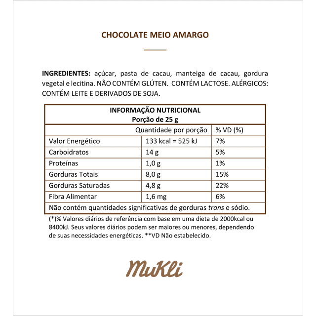 Chocolate Meio Amargo 80g