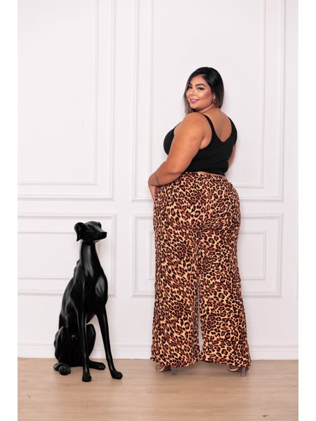 Calça Marrom CalÇa Social Estampada Feminina Calça Pantalona Plus