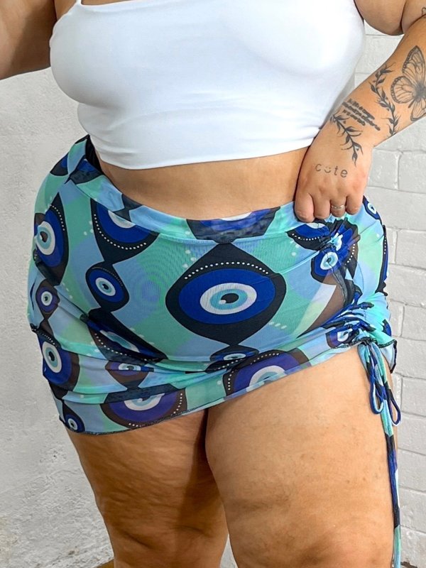 Saída de Praia Feminina Plus Size Saia Tule Drapeada Franzida