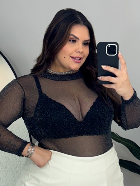 Cropped de Tule Manga Longa Plus Size Transparente VESTI SP