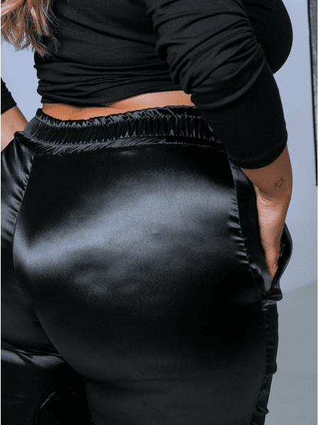 Calça Feminina Cetim Cargo Plus Size Jogger Gringa G1 G2 G3 (Calça