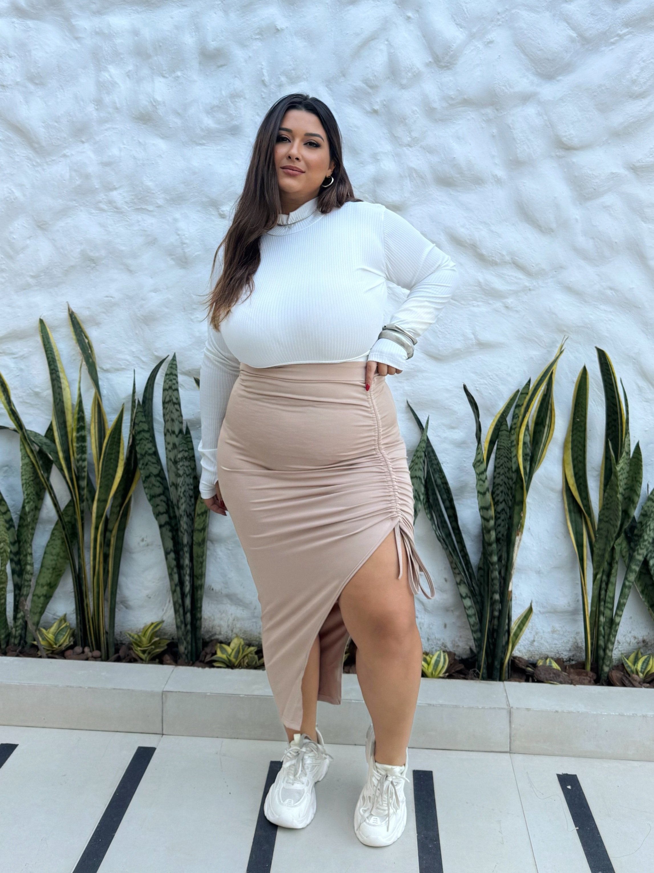 Fenda Lateral Saia Longa Transpassada Com Fenda Saias Femininas