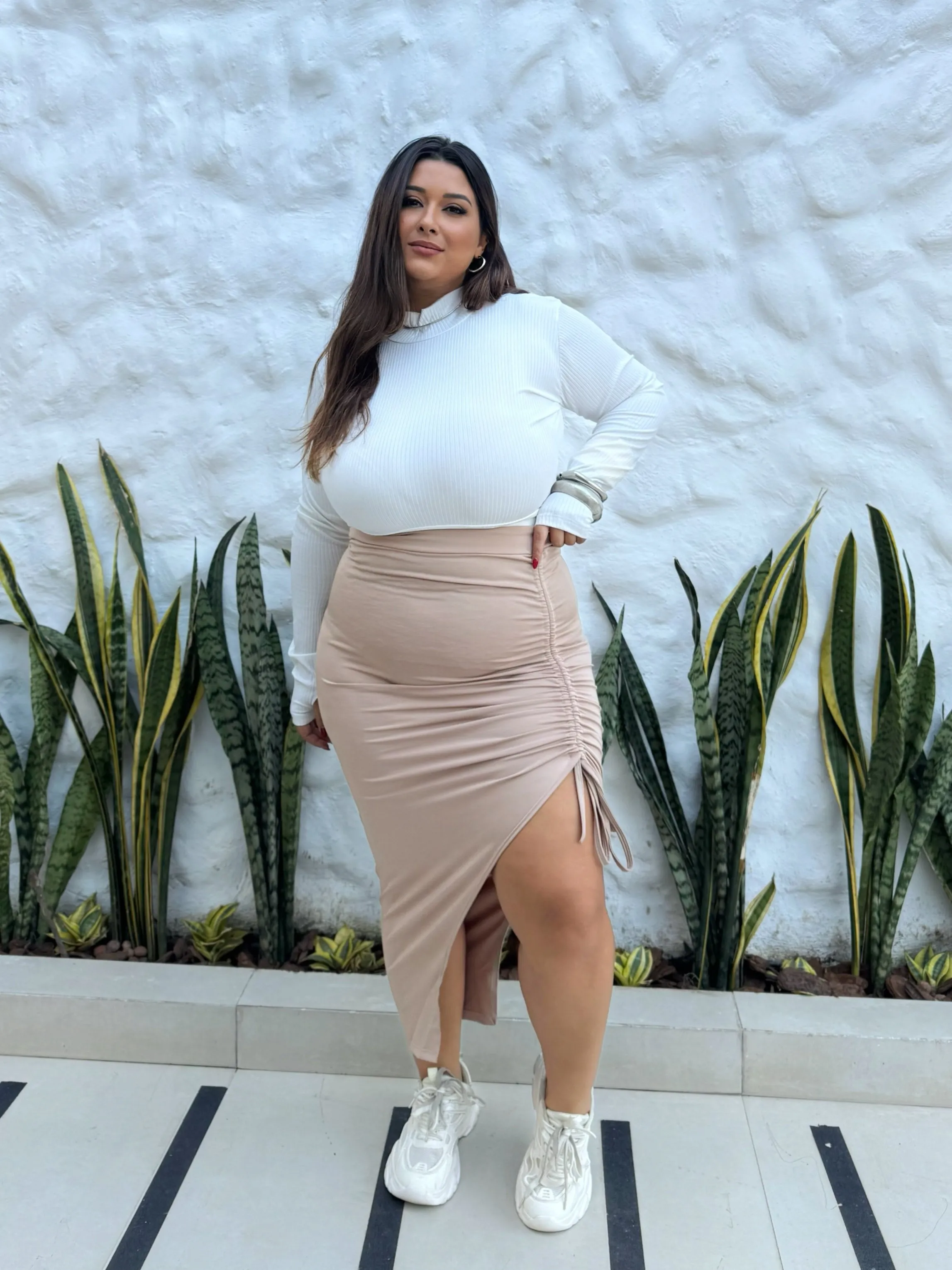 Fenda Lateral Saia Longa Transpassada Com Fenda Saias Femininas