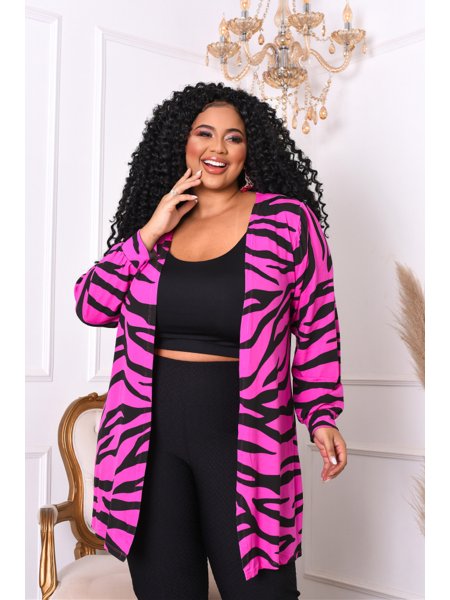 Cardigan Feminino Alongado Plus Size Blusa Frio Manga Longa VESTI SP