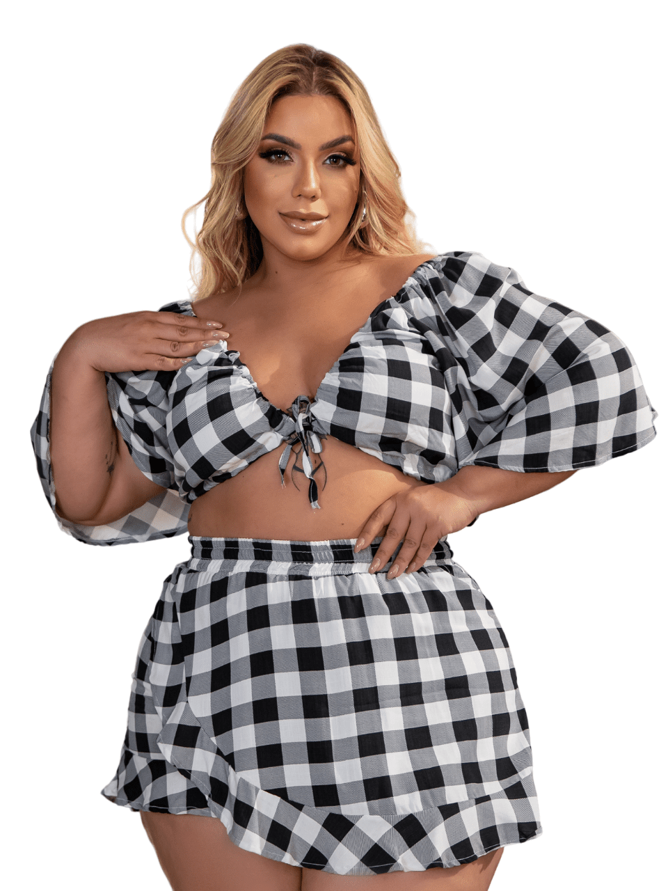 Saia Xadrez Feminina Plus Size Conjunto Feminino Plus Size Verão