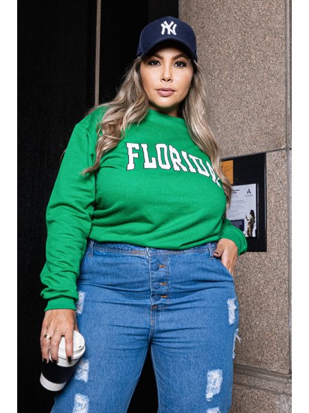 Blusa Moletom Feminino Plus Size Gringa Jaqueta Frio Florida