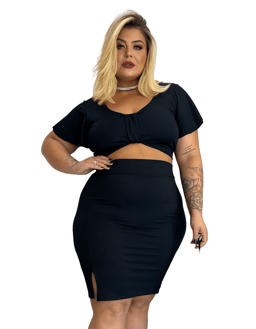 Conjunto Feminino Conjunto Blusa Curta E Saia Cintura Alta