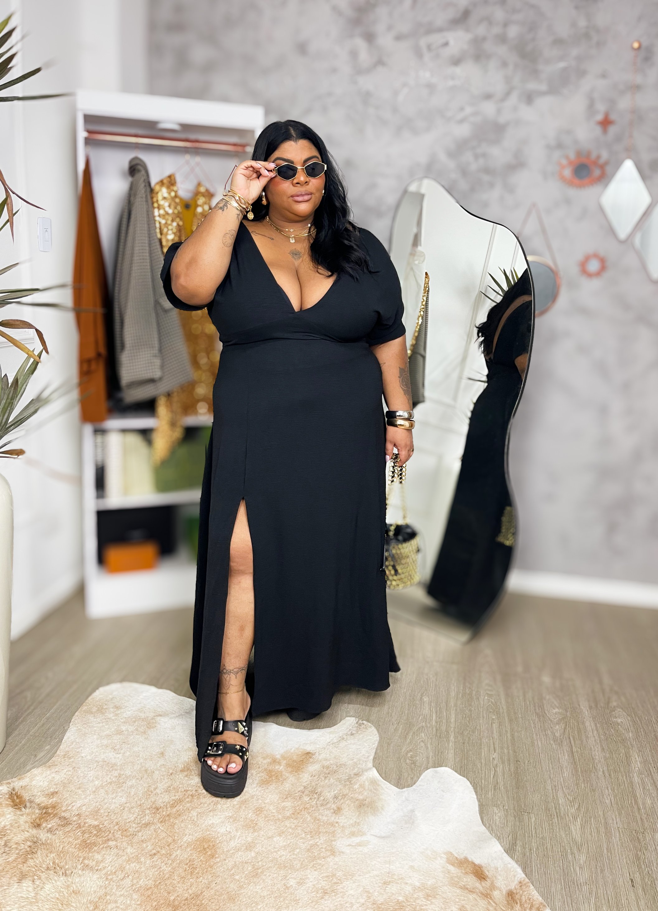 Vestido orders plus size longo com fenda