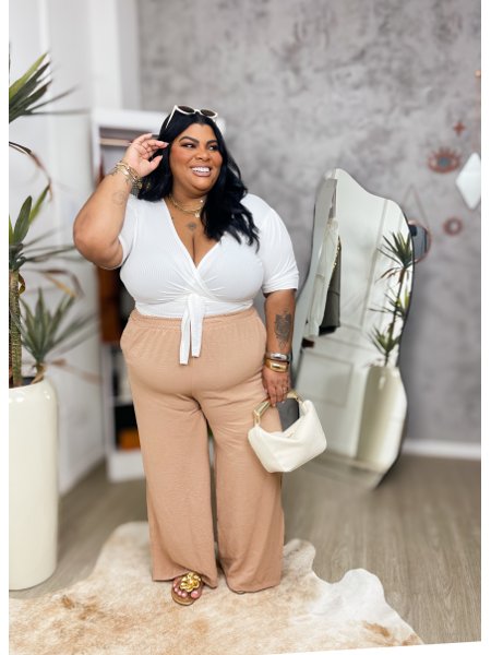 Calça Pantalona Feminina Calça Cintura Alta De Tecido Calça