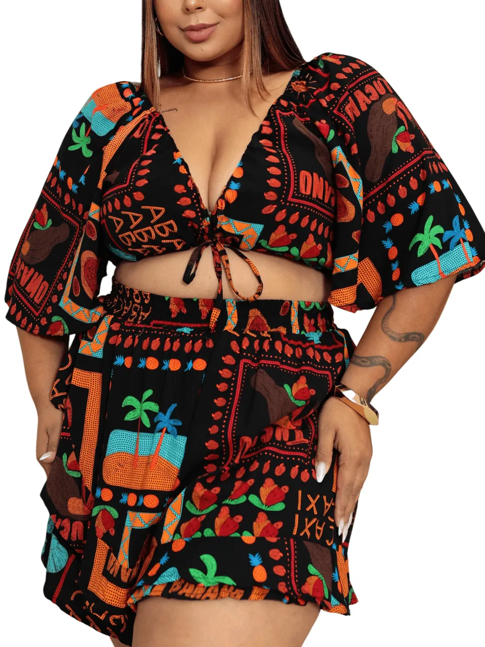 Short Blusa Cropped Moda Plus Size Blusa CONJUNTO PLUS SIZE MIDI