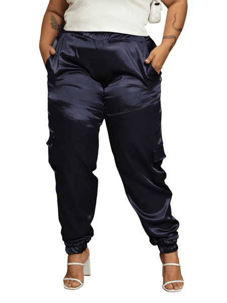 Calça Feminina Cetim Cargo Plus Size Jogger Gringa G1 G2 G3 (Calça