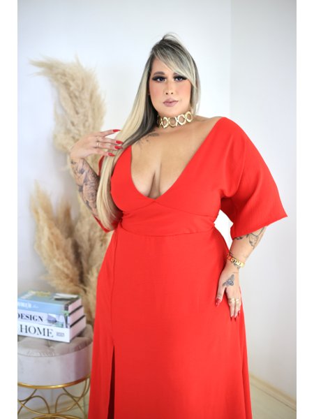Vestido Longo Plus Size Decotado Com Fenda Festas Reveillon VESTI SP