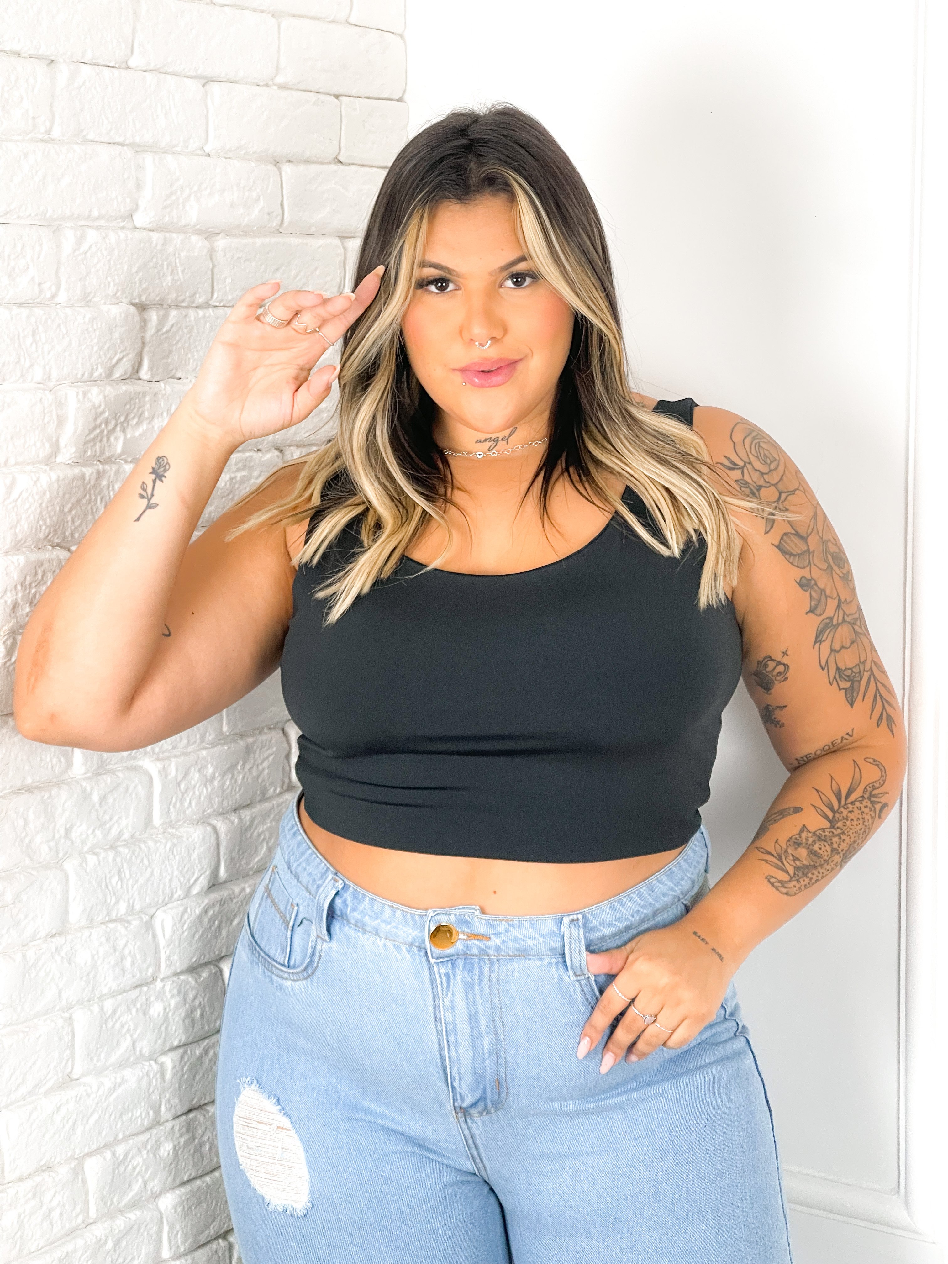 Top Plus Size Reforçado Cropped Super Sustentação GG - 42/46 e XG