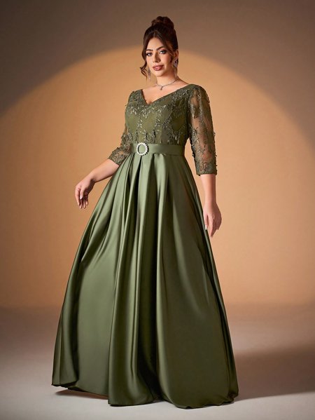 Festa Verde Oliva Vestido Festa Gg Vestido Longo De Festa Plus