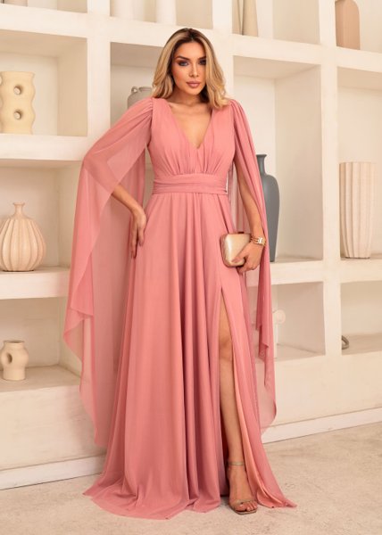 Vestido de Festa com Capa e Fenda, ideal para Madrinhas