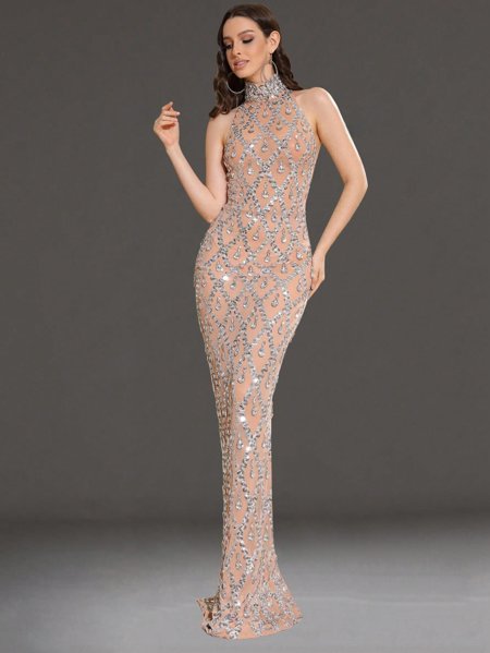 Vestido de Festa Super Luxo Gola Alta Cristais Aurea Dress