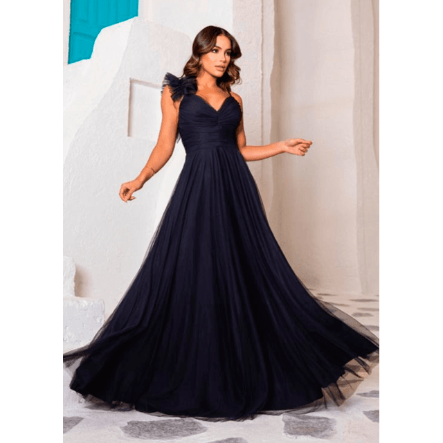 Vestido de Festa Tule com Brilho Glaucia