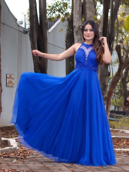 Vestido longo renda shops azul