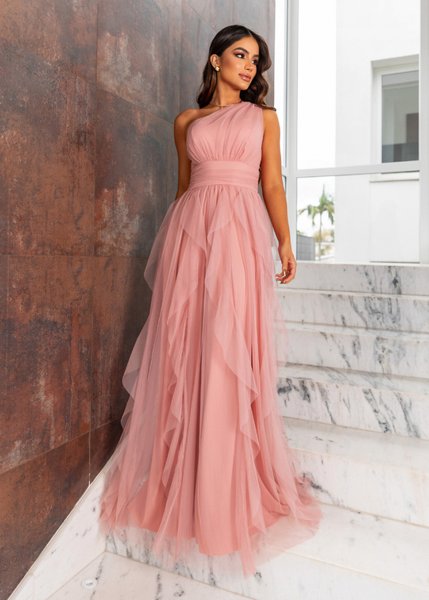 Tule Vestido De Festa Verao 2020 Tule Vestido Rosa Longo Madrinha