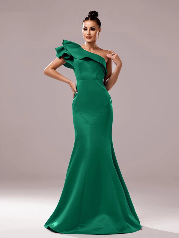 Vestido de Festa Ombro Único com Babados Verdana Aurea Dress