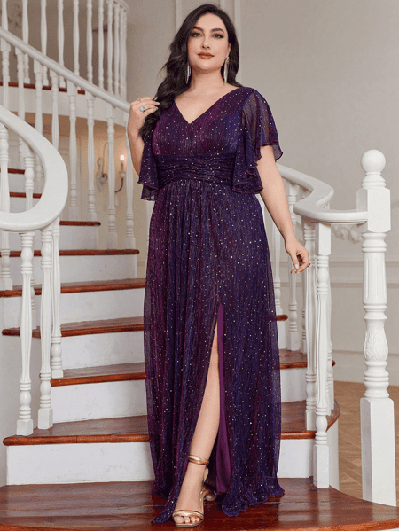 Plus Size Vestido De Madrinha Cor Violeta Vestido De Festa Roxo