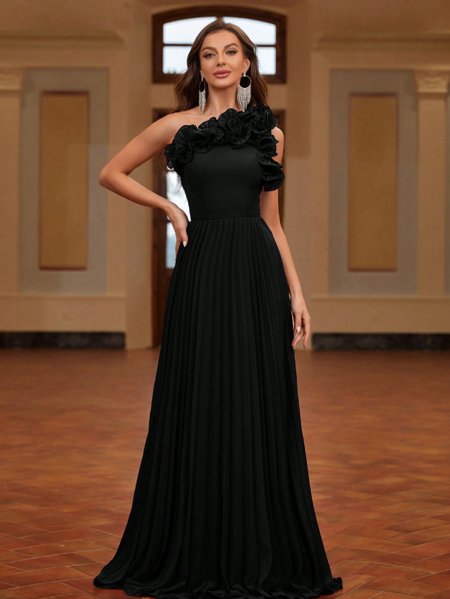 Aurea Dress Vestido Longo de Festa Plissado com Flores Aurea