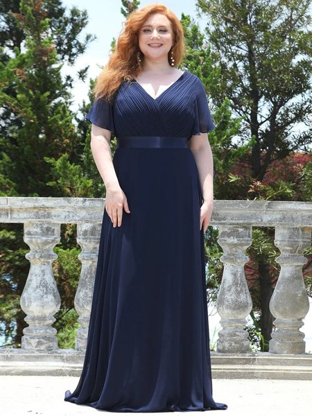 Formatura Plus Vestido Plus Size Azul Marinho Plus Size Vestido De