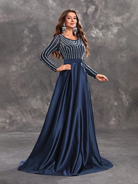 Tecido Tule Vestido De Festa Longo Com Tule Bordado Vestido De