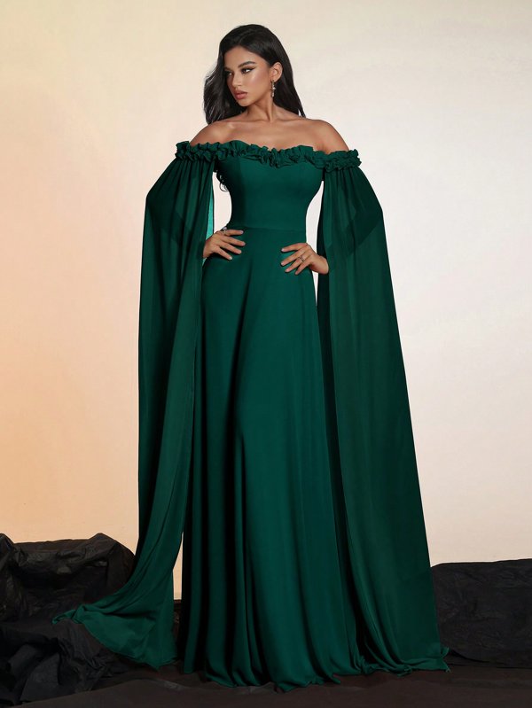 Vestido de Festa Ombro a Ombro Flowers com Capa | Aurea Dress - Loja de ...