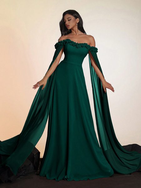 Vestido de Festa Ombro a Ombro Flowers com Capa | Aurea Dress - Loja de ...