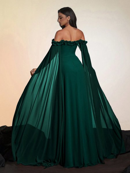 Vestido de Festa Ombro a Ombro Flowers com Capa | Aurea Dress - Loja de ...
