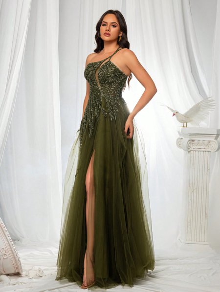 Aurea Dress Vestido de Festa Super Luxo com Apliques Dubai