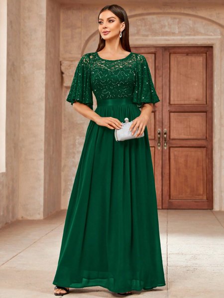 Vestido Longo de Festa com Renda Elegante - Main Image