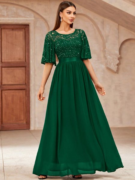 De Cetim Vestido De Madrinha Com Manga De Renda Cetim Vestido