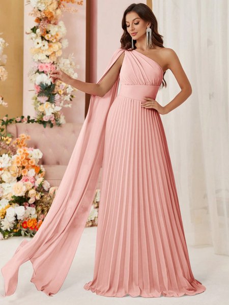 Vestido Longo de Festa Madrinhas Plissado com Capa Aurea Dress