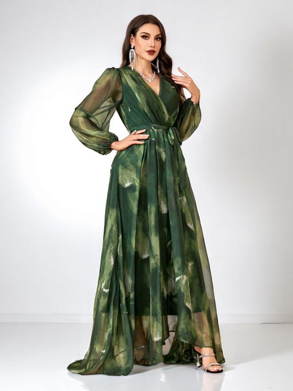 Vestido de Festa Manga Longa Estampado Tamara Aurea Dress Loja