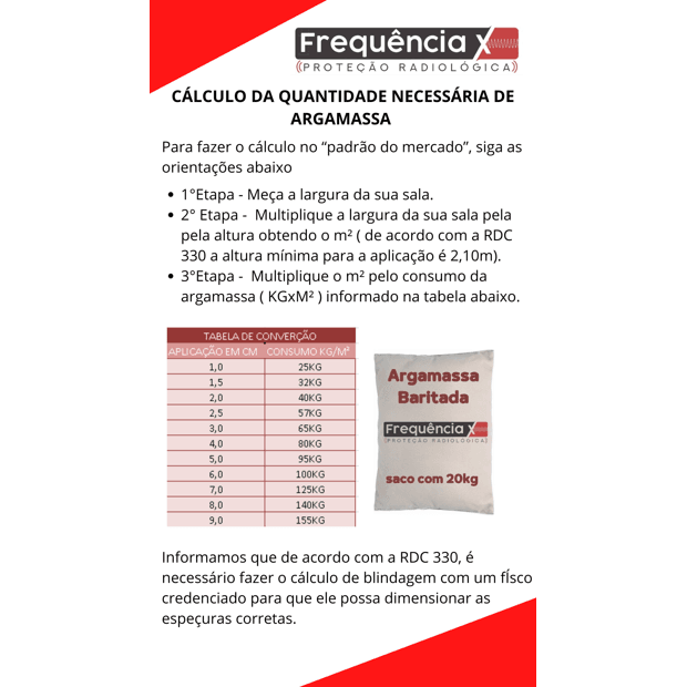 ARGAMASSA BARITADA PARA SALA DE RAIO X, LOTE C/ 15 SACOS | Frequência X