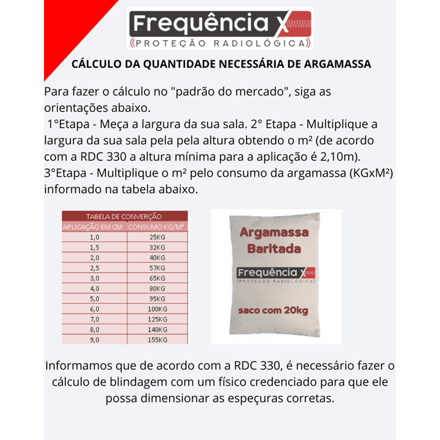 ARGAMASSA BARITADA PARA SALA DE RAIO X, LOTE C/ 60 SACOS | Frequência X