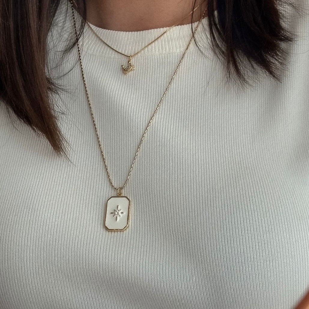 Colar Barra Fino Placa Retangular Esmaltada AU | Raiza Delize Semijoias