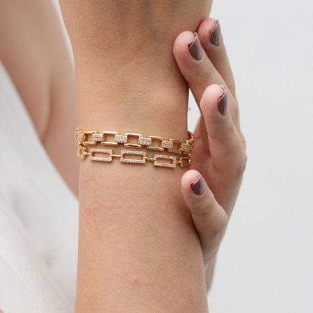 Pulseira Cartier Cravejada Fecho Joia Banhado Ouro 18K - Raiza