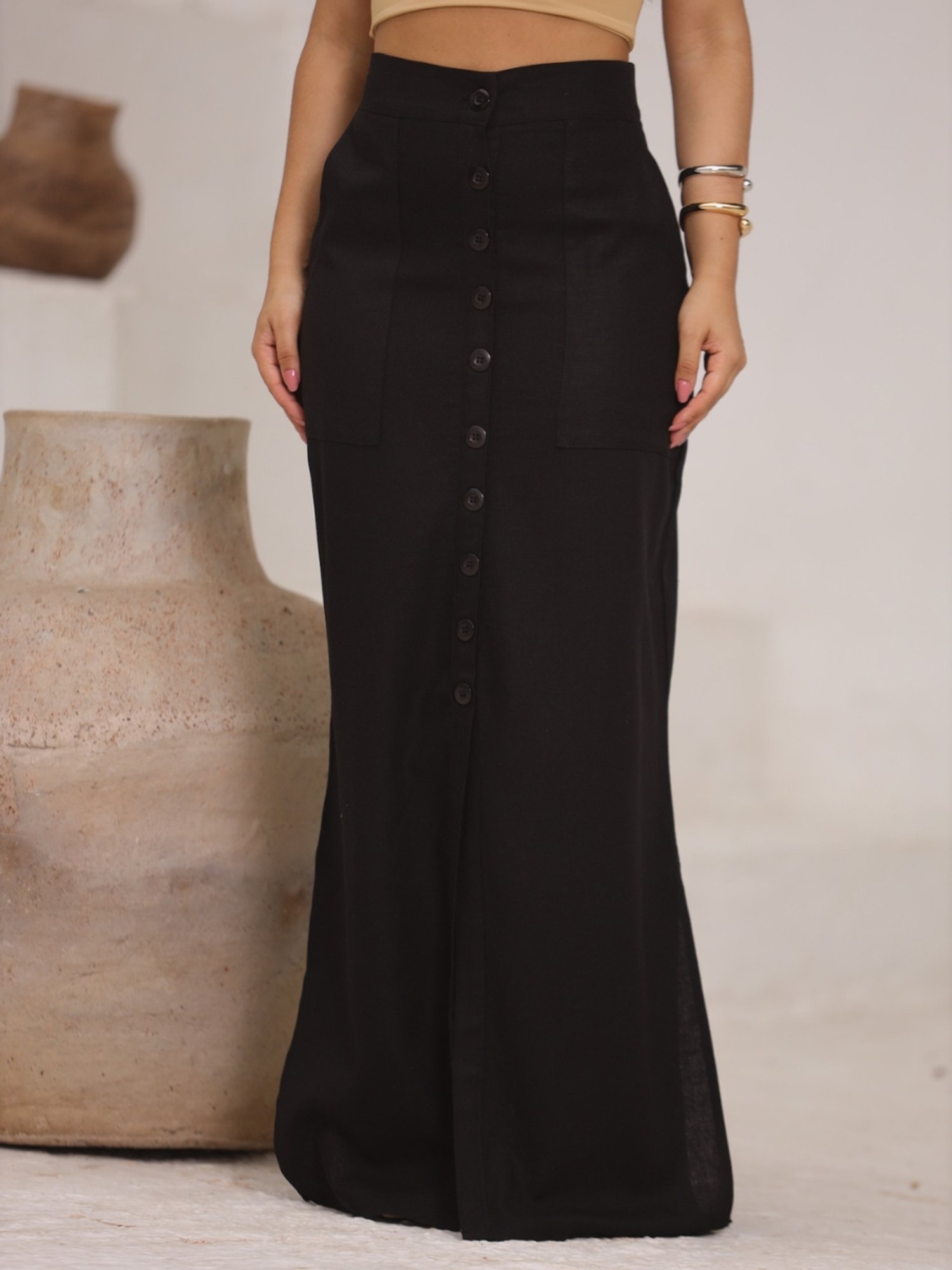 Saia Longa Saia Preta De Botoes Saia Longa Saia Preta Moda EvangÃ