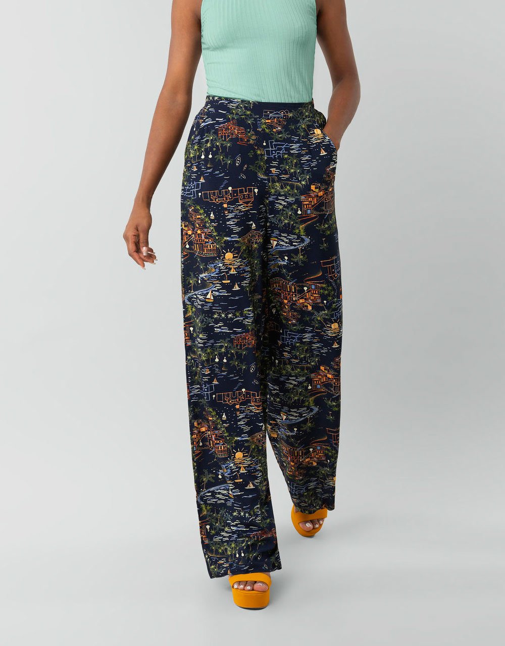 calça pantalona azul marinho