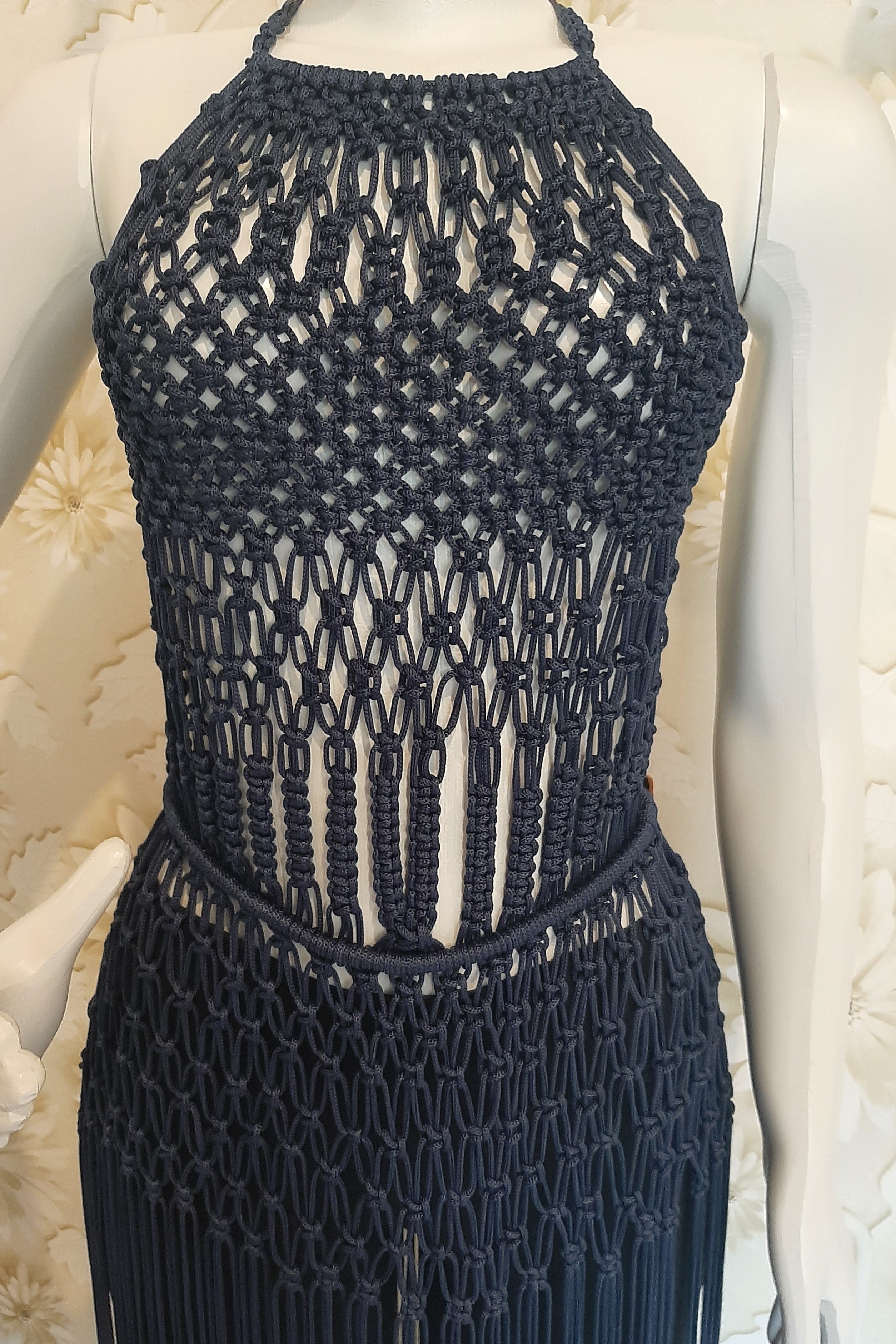 Vestido de croche azul hot sale marinho