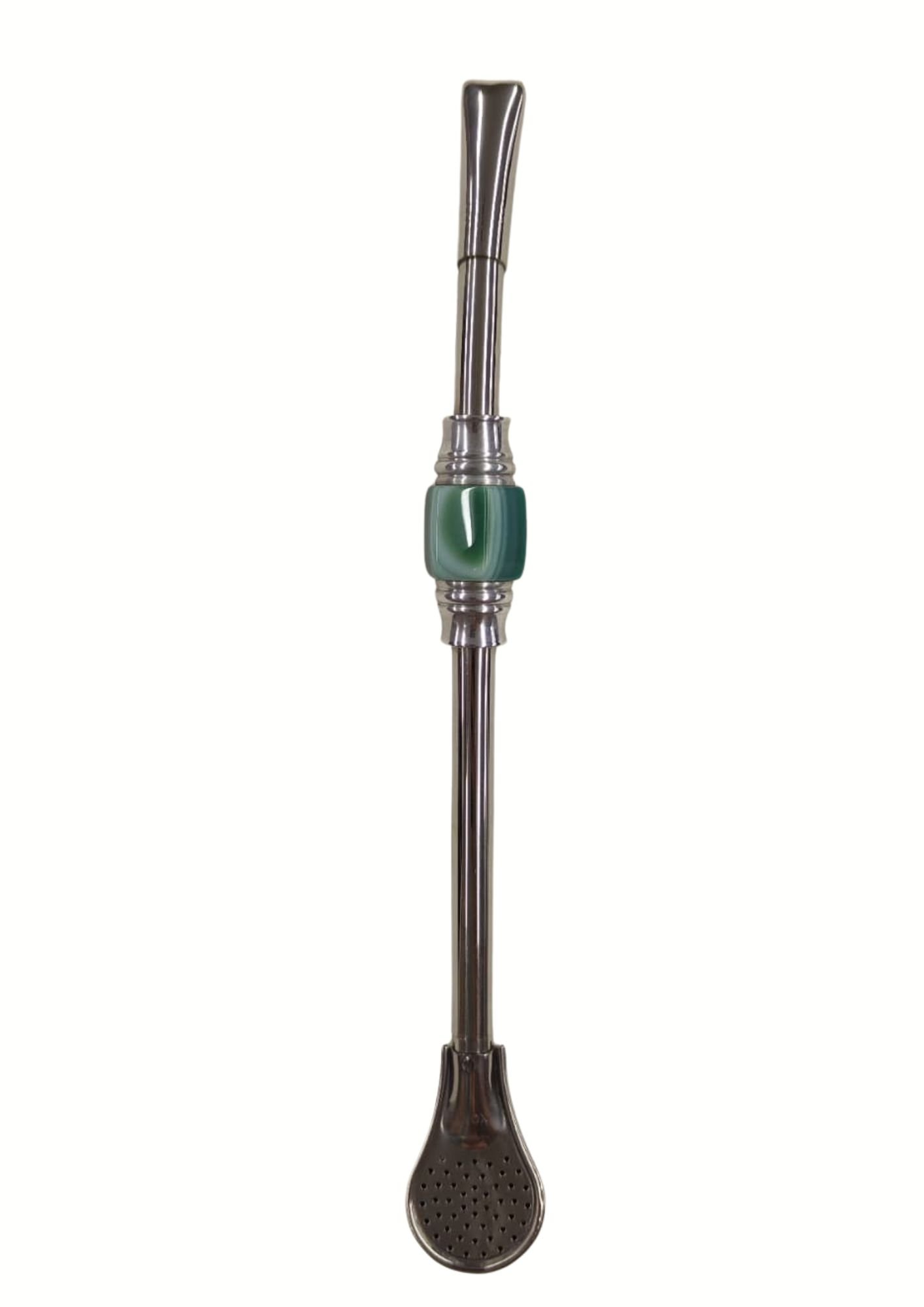 REF.5202 - Bomba tereré sextavada pedra agata inox com bocal simples ...
