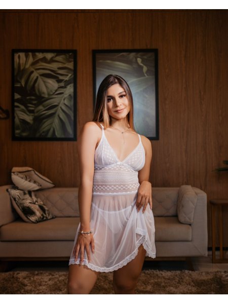 Camisola sensual de tule e renda sem bojo 471