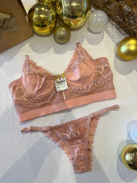 Conjunto sutiã sem bojo com aro de tule e renda 954