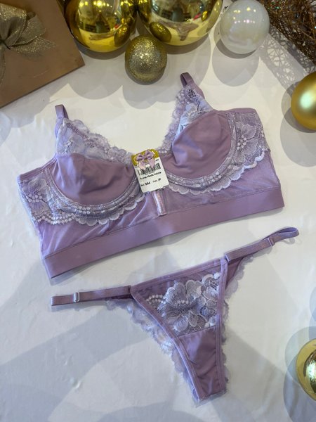 Conjunto sutiã sem bojo com aro de tule e renda 954