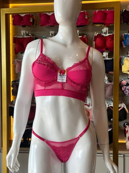 Conjunto sutiã sem bojo com aro de tule e renda 954