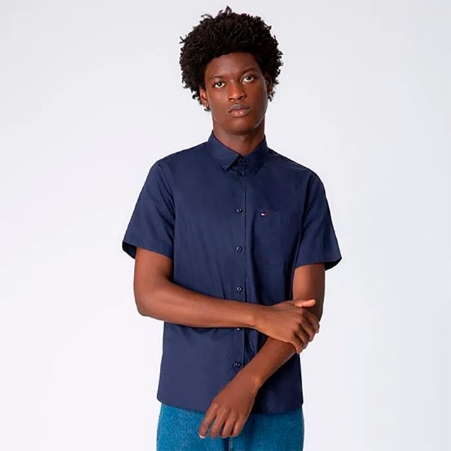 Camisa Tommy Jeans Masculina Manga Curta Básica Marinho Loja