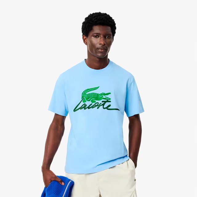 Camiseta Lacoste Masculina Classic Fit Croco Grande Azul Claro
